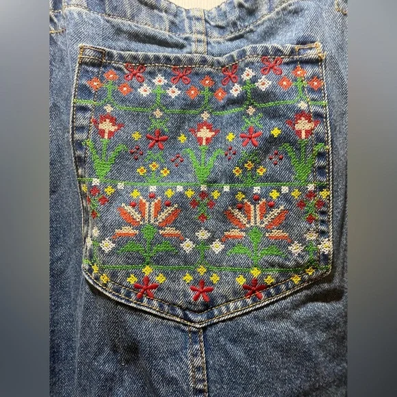 We The Free Blue Denim Overalls with Floral Pocket - Picture 9 of 11